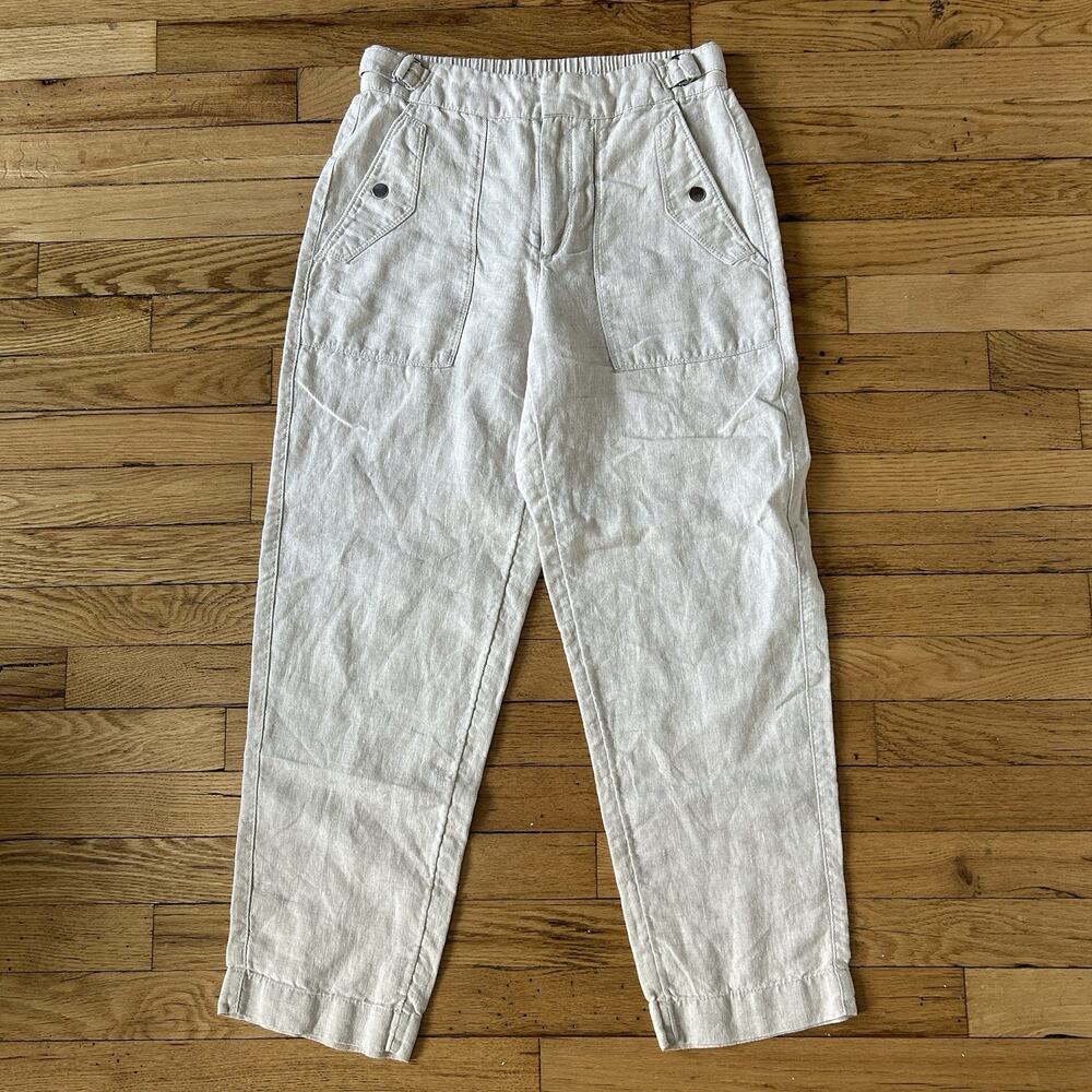 Athleta Voyager Linen Pant Ivory 100% Linen Size 2 Adjustable Waist